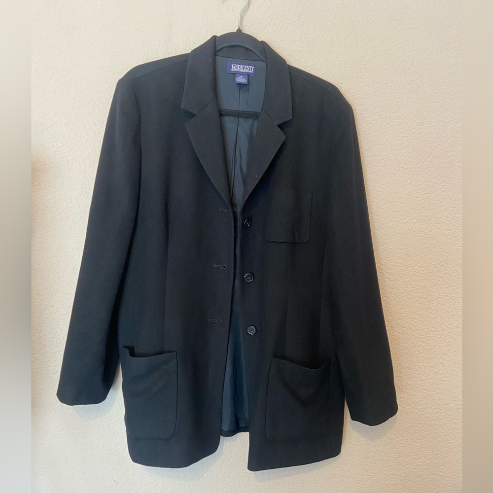 Vintage Lands' End Women's Wool Cashmere Blazer Black Size 18 Tailored Career - Picture 2 of 7